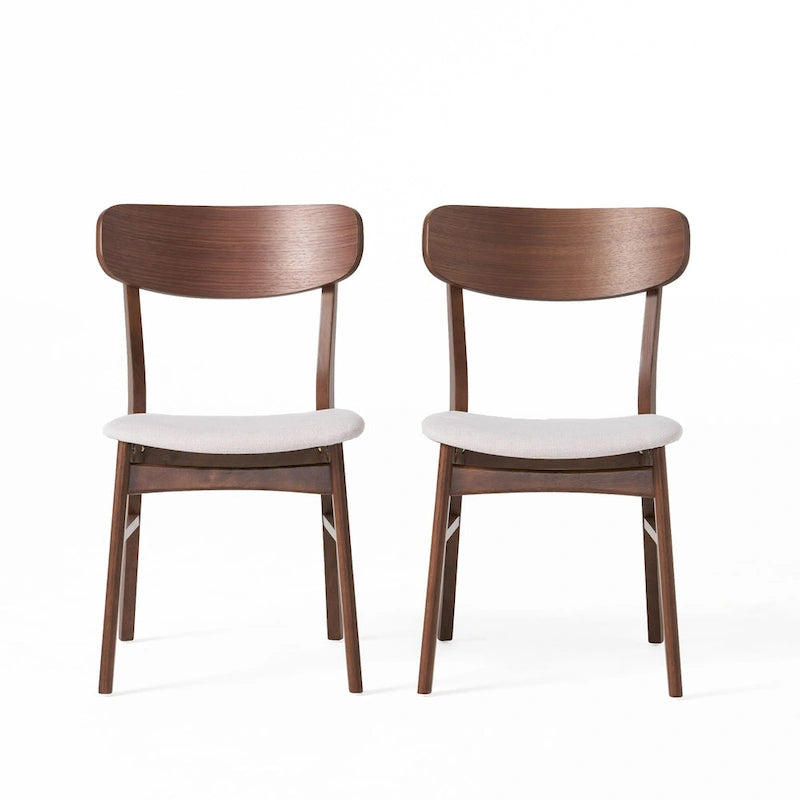 Fabric-Upholstered Wood Dining Chairs with Cushioned Seat, Set of 2