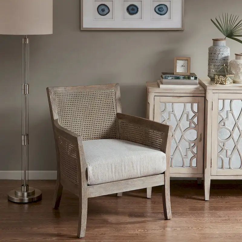 Cane Back Accent Armchair with High-Density Foam Cushion