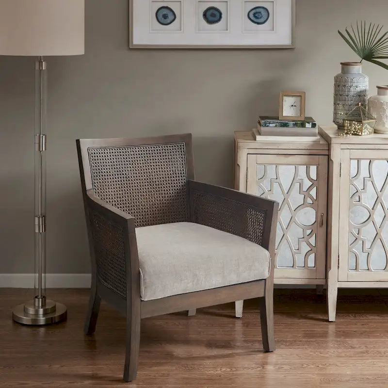 Cane Back Accent Armchair with High-Density Foam Cushion