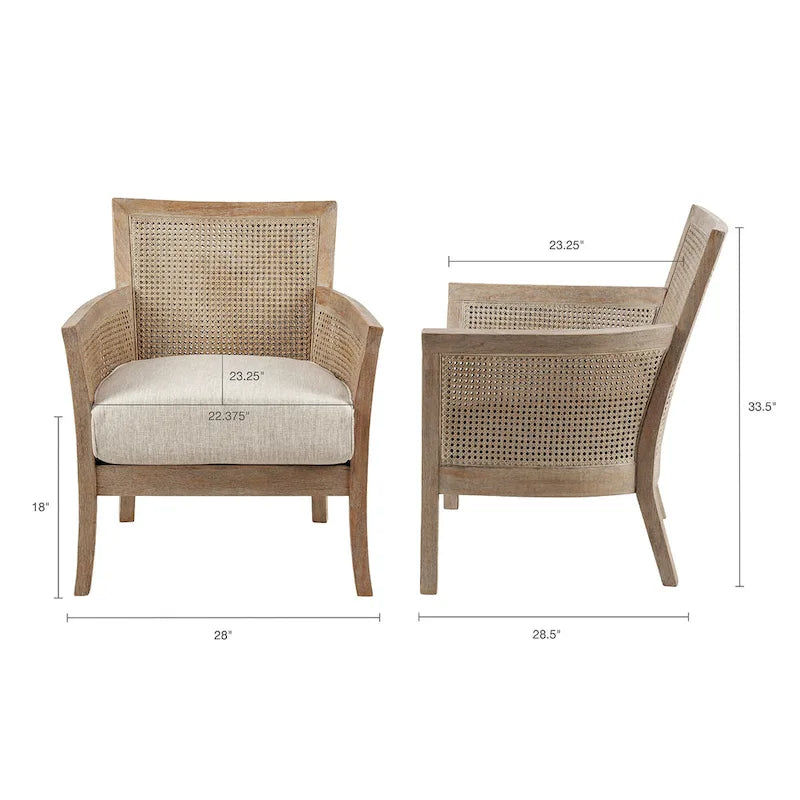 Cane Back Accent Armchair with High-Density Foam Cushion