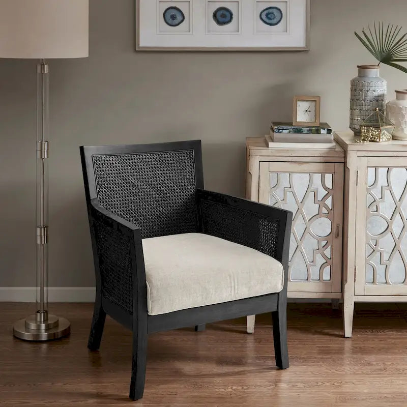 Cane Back Accent Armchair with High-Density Foam Cushion