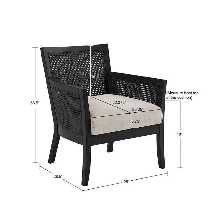 Cane Back Accent Armchair with High-Density Foam Cushion
