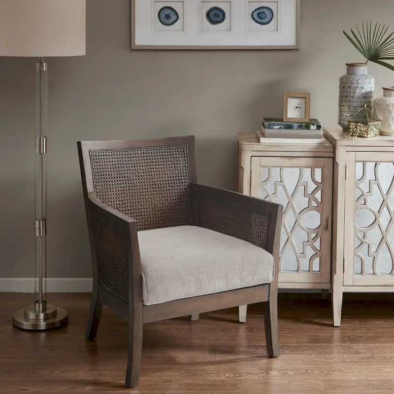 Cane Back Accent Armchair with High-Density Foam Cushion