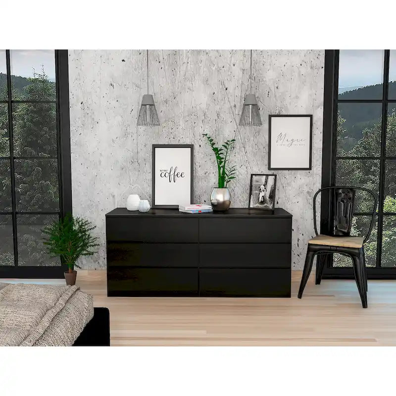 6-Drawer Wide Dresser with Metal Rails and Wall Anchor Kit, 60-Inch