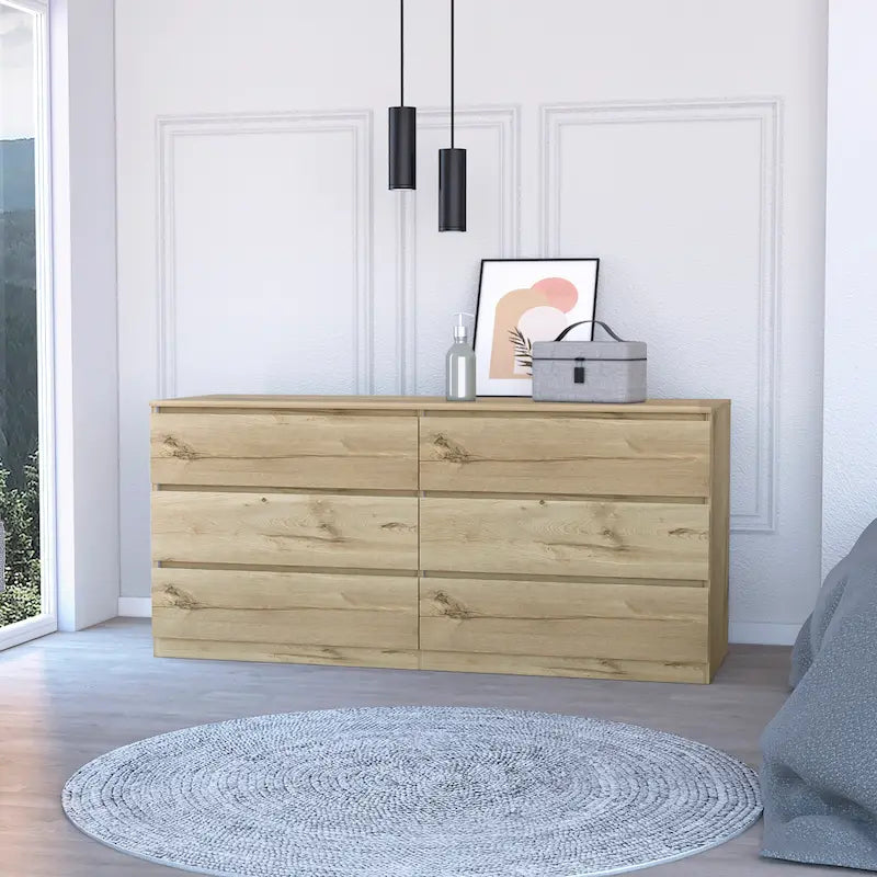 6-Drawer Wide Dresser with Metal Rails and Wall Anchor Kit, 60-Inch