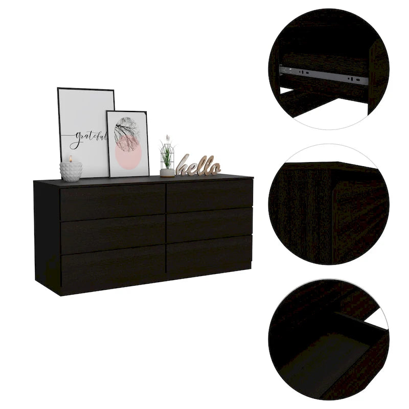 6-Drawer Wide Dresser with Metal Rails and Wall Anchor Kit, 60-Inch