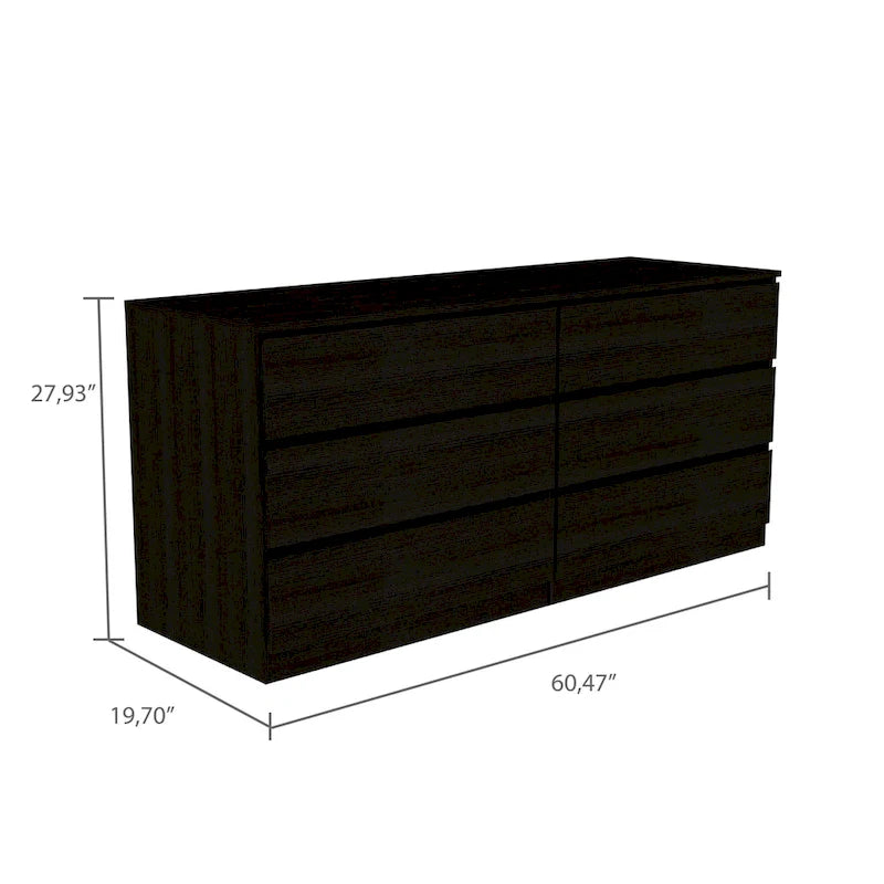 6-Drawer Wide Dresser with Metal Rails and Wall Anchor Kit, 60-Inch