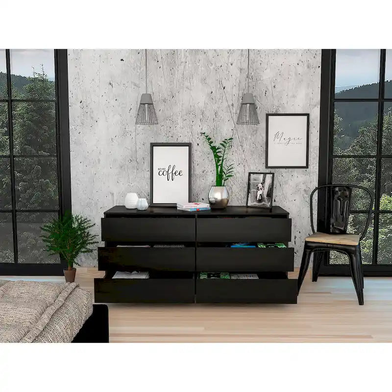 6-Drawer Wide Dresser with Metal Rails and Wall Anchor Kit, 60-Inch
