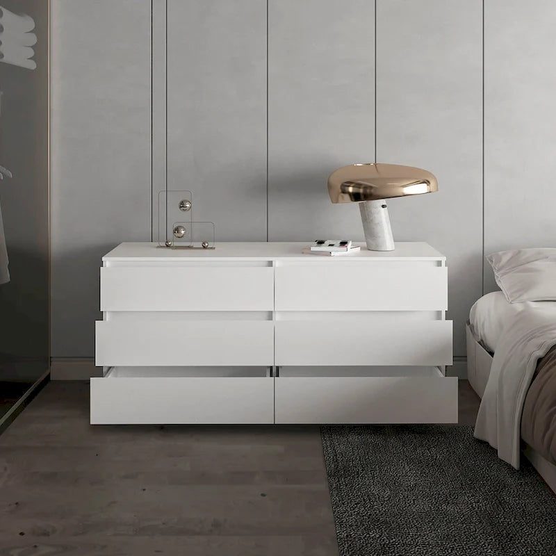 6-Drawer Wide Dresser with Metal Rails and Wall Anchor Kit, 60-Inch