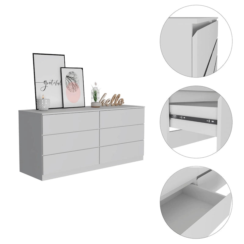 6-Drawer Wide Dresser with Metal Rails and Wall Anchor Kit, 60-Inch