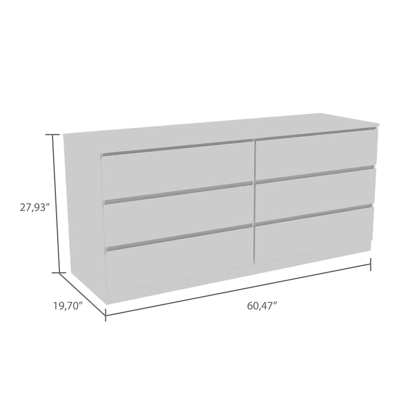 6-Drawer Wide Dresser with Metal Rails and Wall Anchor Kit, 60-Inch
