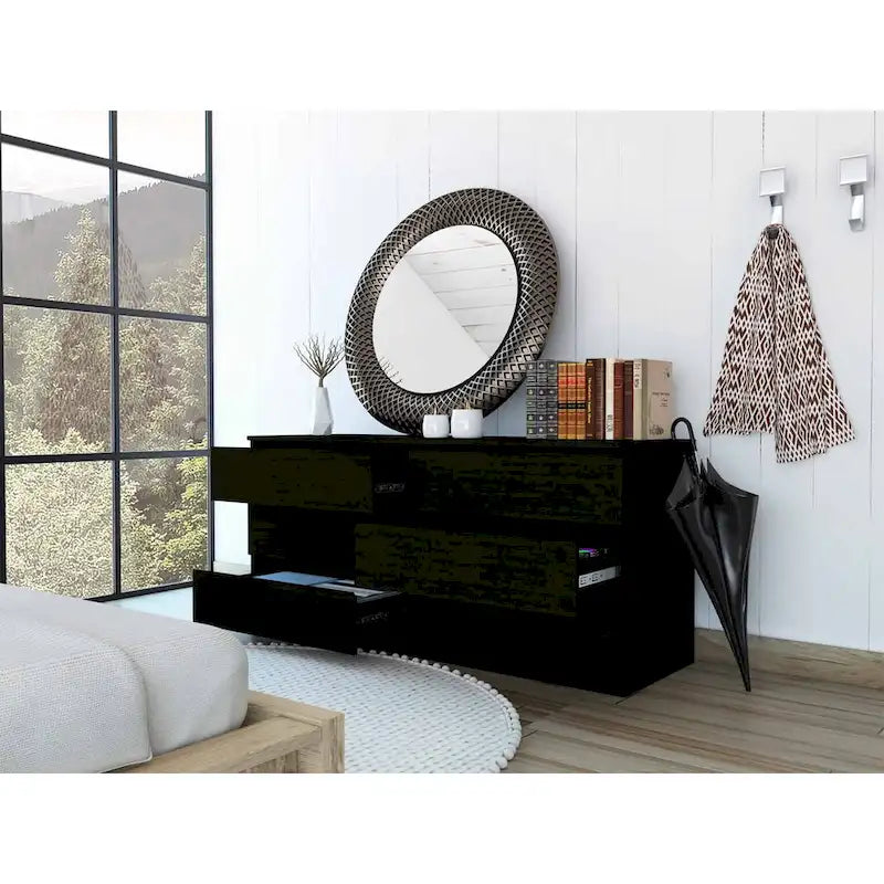 6-Drawer Wide Dresser with Metal Rails and Wall Anchor Kit, 60-Inch