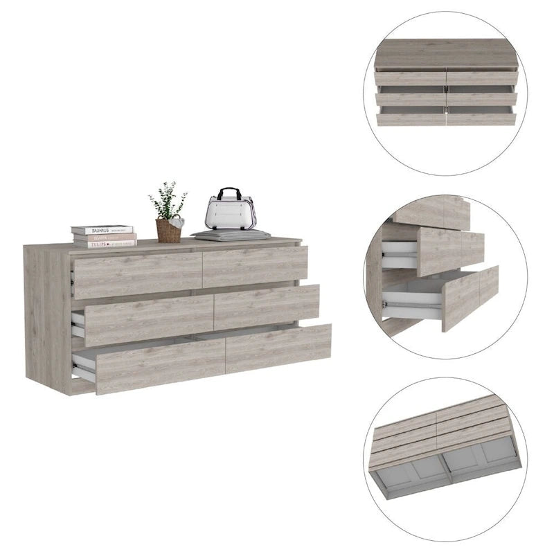 6-Drawer Wide Dresser with Metal Rails and Wall Anchor Kit, 60-Inch
