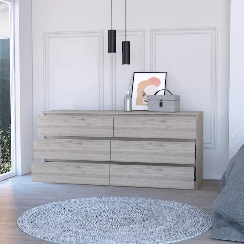 6-Drawer Wide Dresser with Metal Rails and Wall Anchor Kit, 60-Inch