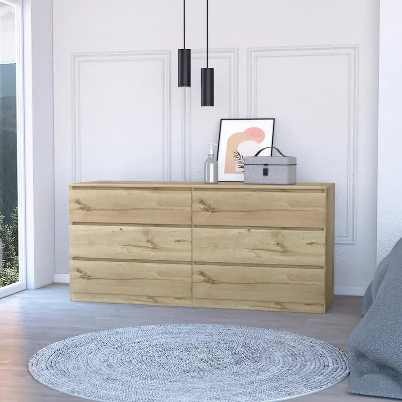 6-Drawer Wide Dresser with Metal Rails and Wall Anchor Kit, 60-Inch