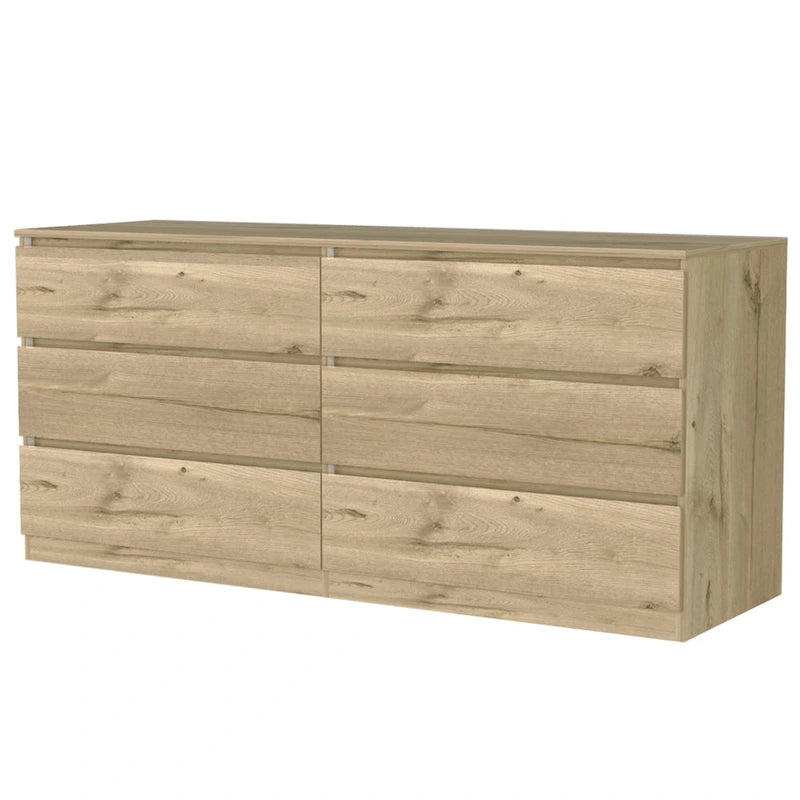 6-Drawer Wide Dresser with Metal Rails and Wall Anchor Kit, 60-Inch