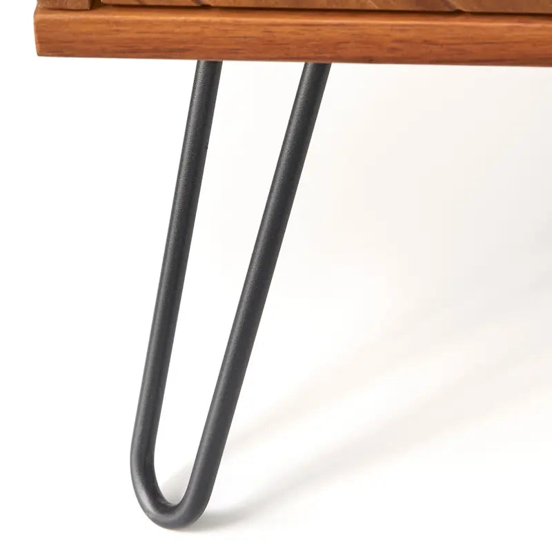 2-Drawer Acacia Wood Coffee Table with Chevron Pattern and Metal Legs