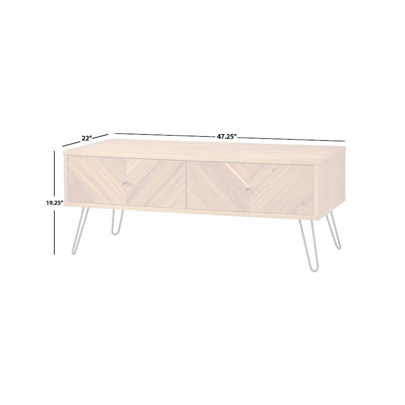2-Drawer Acacia Wood Coffee Table with Chevron Pattern and Metal Legs