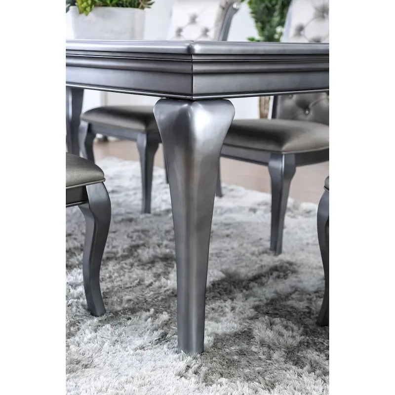 84-Inch Expandable Dining Table with Glass Inserts and Patterned Top, Gray