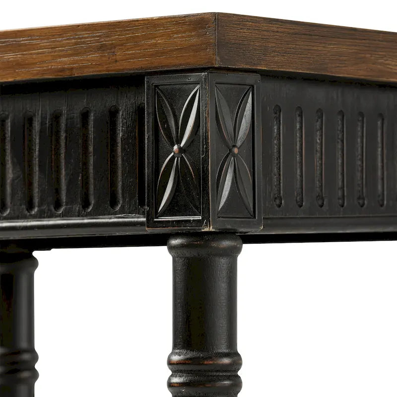 French Country Distressed Accent Side Table with Tray Top and Woven Wicker Shelf