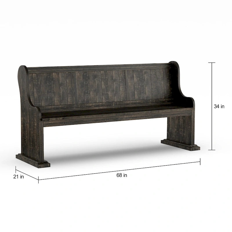 Aged Pine Wood Dining Bench with Antique Metal Hardware, 68-Inch
