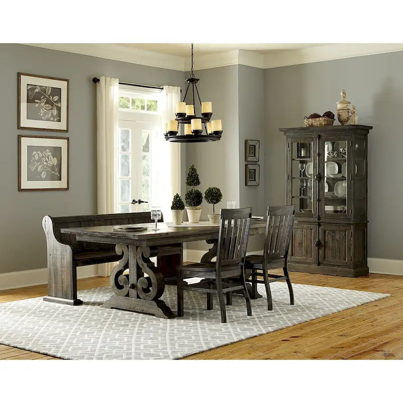 Aged Pine Wood Dining Bench with Antique Metal Hardware, 68-Inch