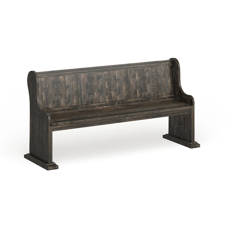 Aged Pine Wood Dining Bench with Antique Metal Hardware, 68-Inch