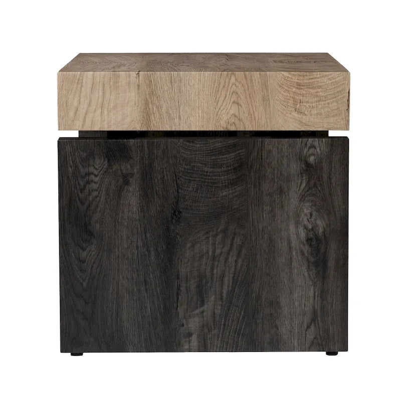 Two-Tone Square End Table with Natural Top and Black Wood Base, 20-Inch
