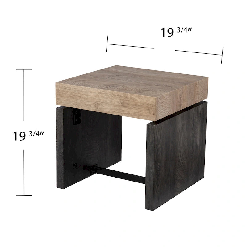 Two-Tone Square End Table with Natural Top and Black Wood Base, 20-Inch