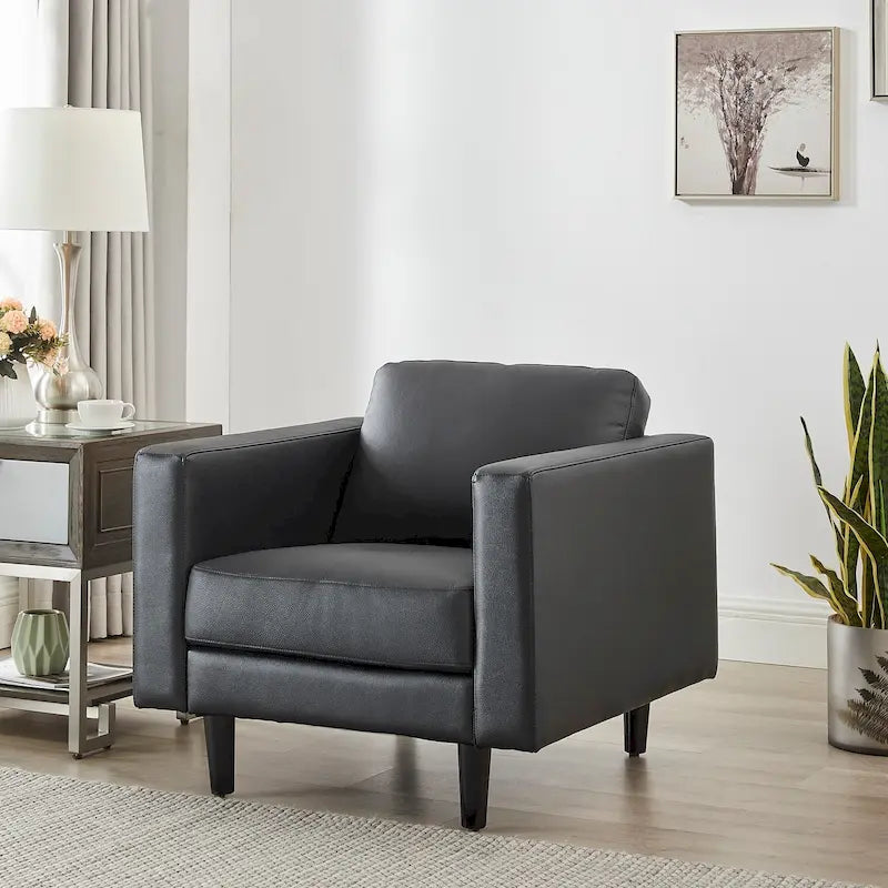 Premium Genuine Leather Accent Chair with High Density Cushions