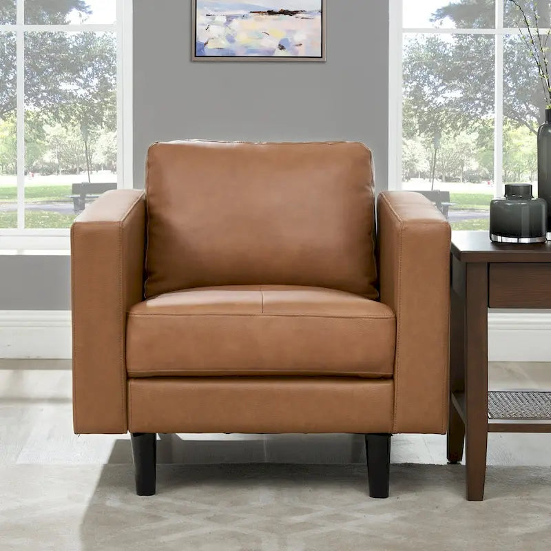 Premium Genuine Leather Accent Chair with High Density Cushions