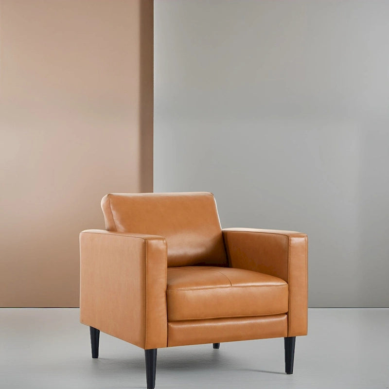 Premium Genuine Leather Accent Chair with High Density Cushions