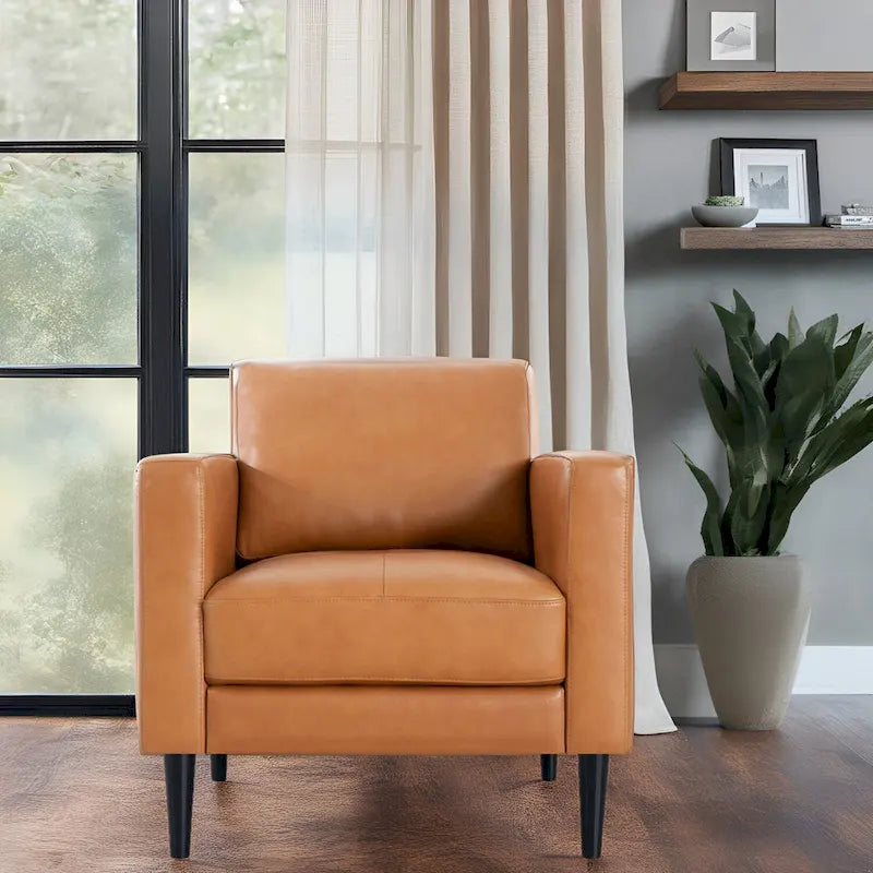 Premium Genuine Leather Accent Chair with High Density Cushions