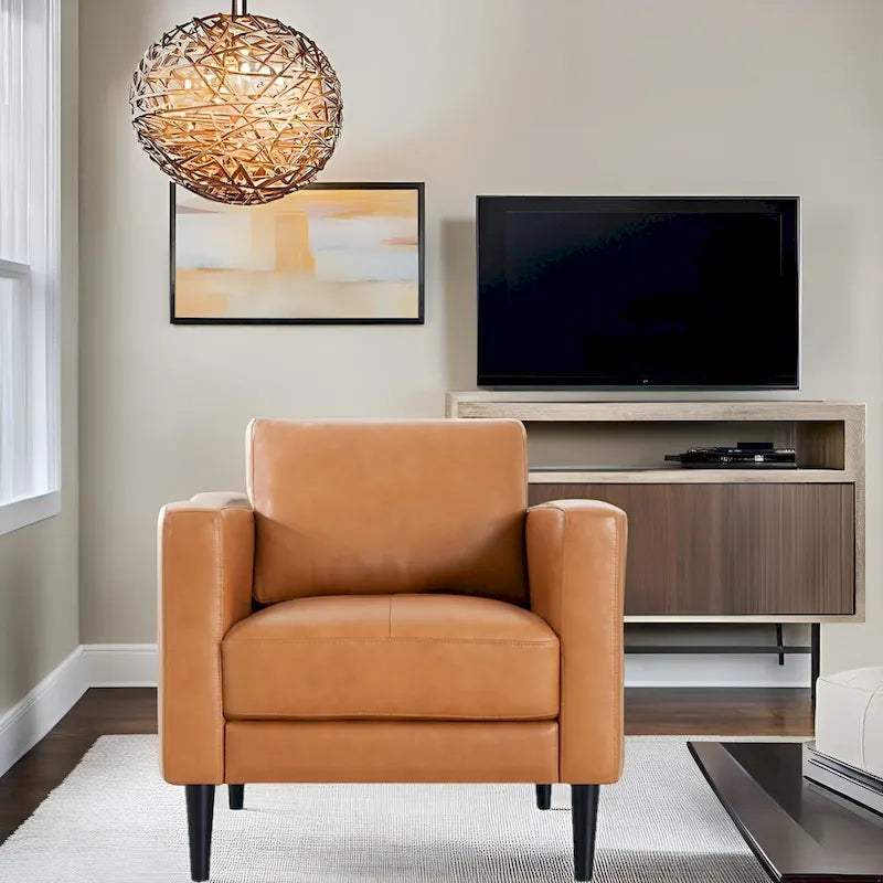 Premium Genuine Leather Accent Chair with High Density Cushions