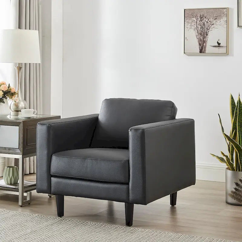 Premium Genuine Leather Accent Chair with High Density Cushions