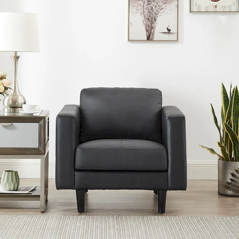 Premium Genuine Leather Accent Chair with High Density Cushions