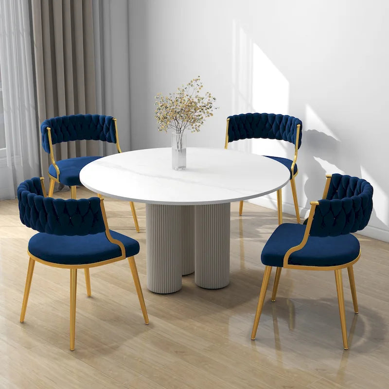 Velvet Dining Chairs with Gold Metal Legs and High-Density Cushion, Set of 4
