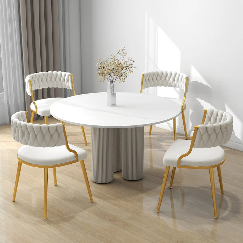 Velvet Dining Chairs with Gold Metal Legs and High-Density Cushion, Set of 4