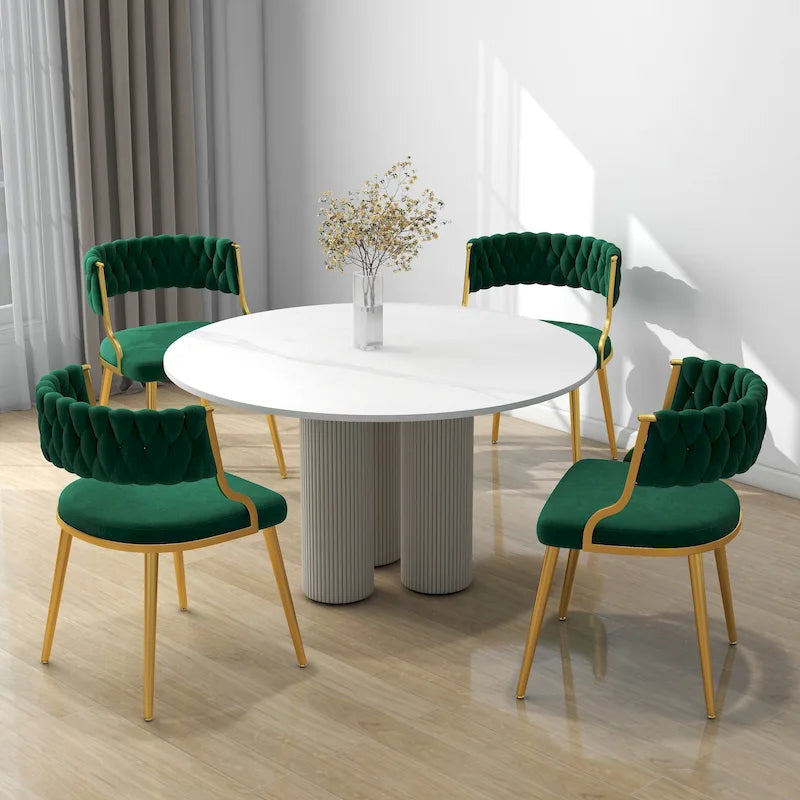 Velvet Dining Chairs with Gold Metal Legs and High-Density Cushion, Set of 4