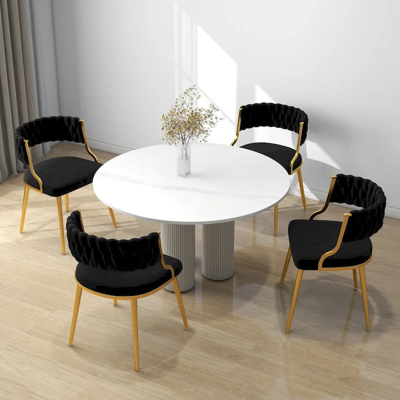 Velvet Dining Chairs with Gold Metal Legs and High-Density Cushion, Set of 4
