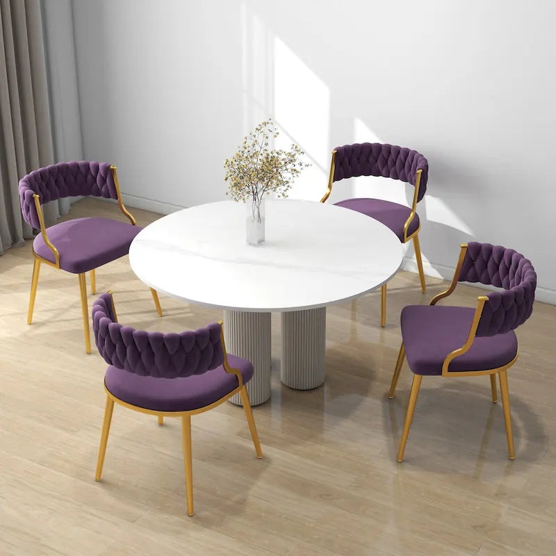 Velvet Dining Chairs with Gold Metal Legs and High-Density Cushion, Set of 4