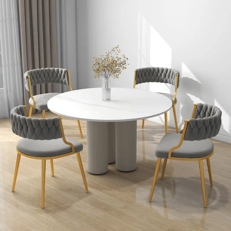 Velvet Dining Chairs with Gold Metal Legs and High-Density Cushion, Set of 4