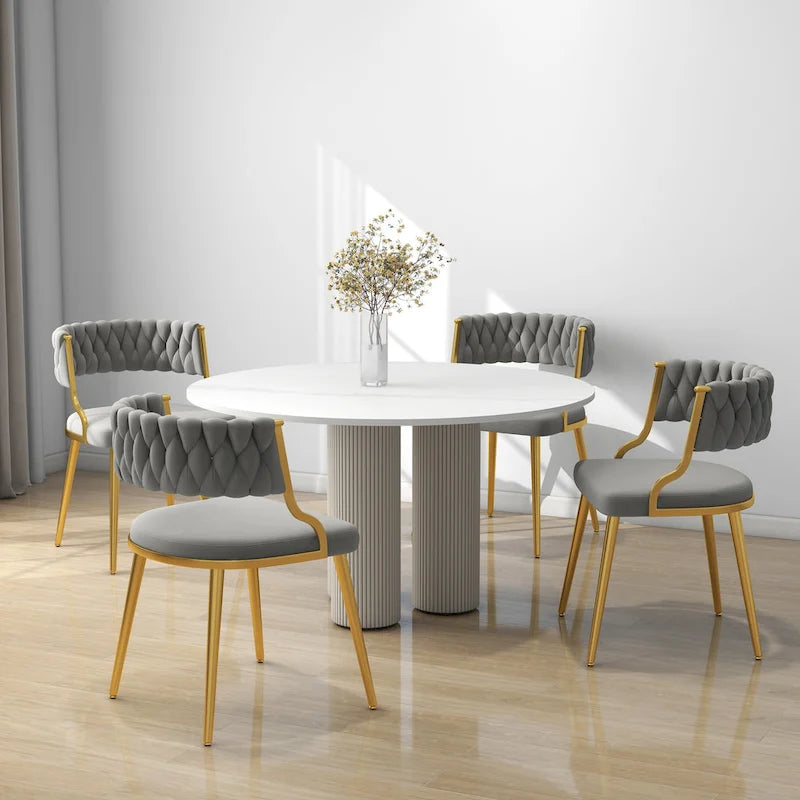 Velvet Dining Chairs with Gold Metal Legs and High-Density Cushion, Set of 4