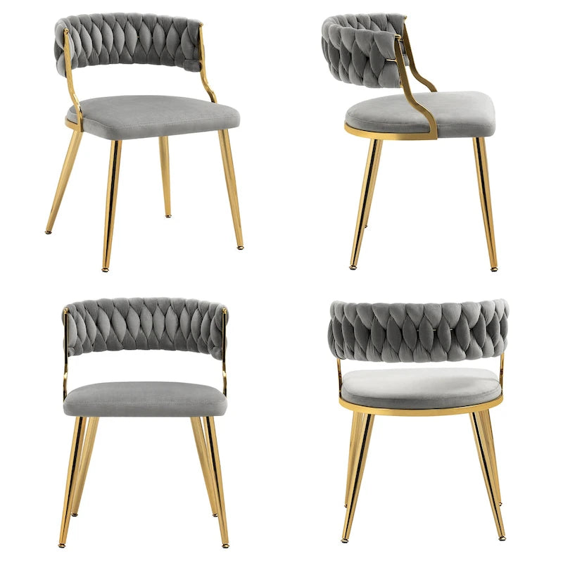 Velvet Dining Chairs with Gold Metal Legs and High-Density Cushion, Set of 4