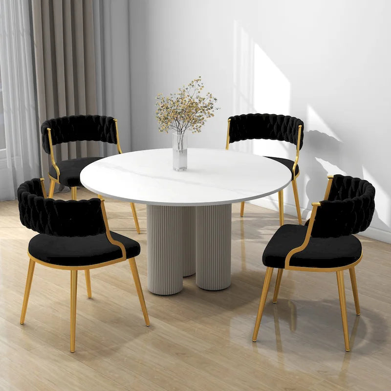 Velvet Dining Chairs with Gold Metal Legs and High-Density Cushion, Set of 4
