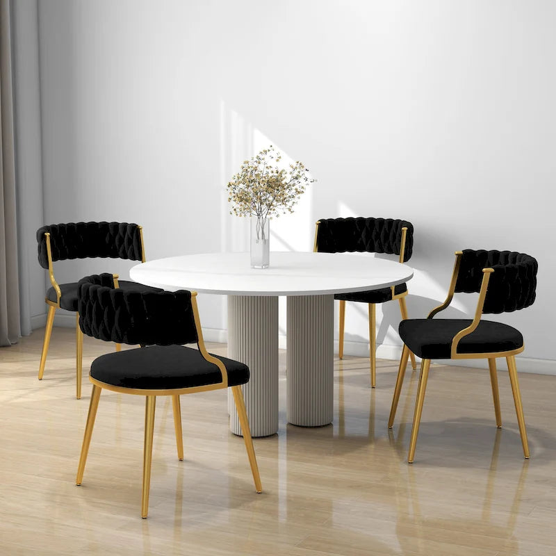 Velvet Dining Chairs with Gold Metal Legs and High-Density Cushion, Set of 4