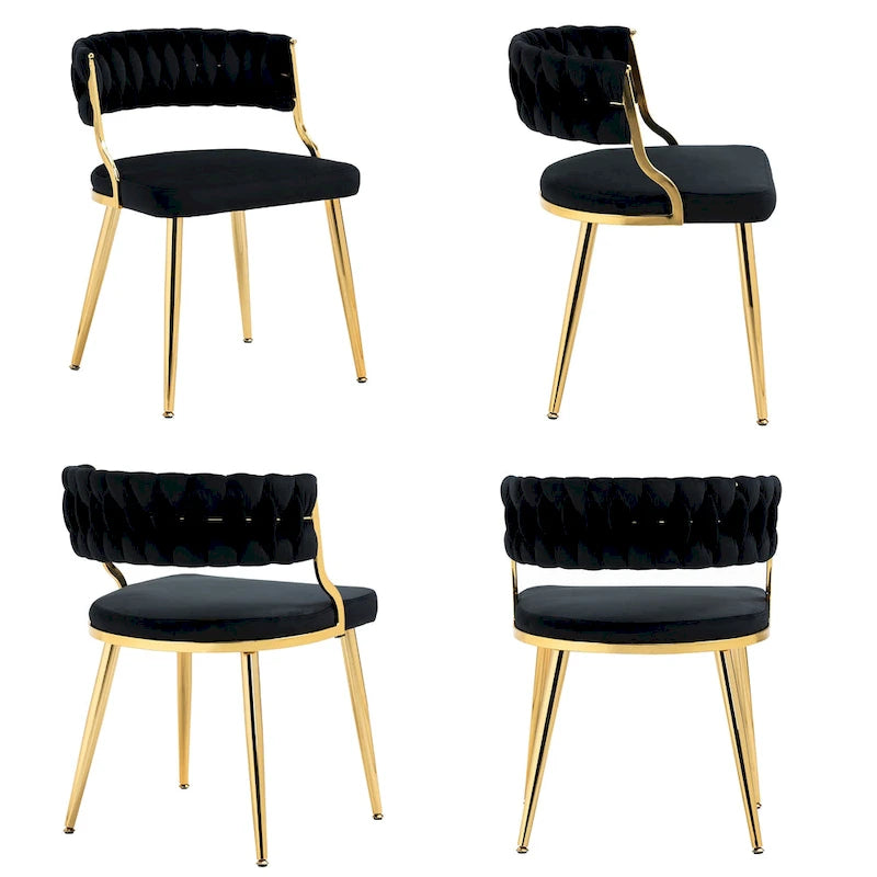 Velvet Dining Chairs with Gold Metal Legs and High-Density Cushion, Set of 4
