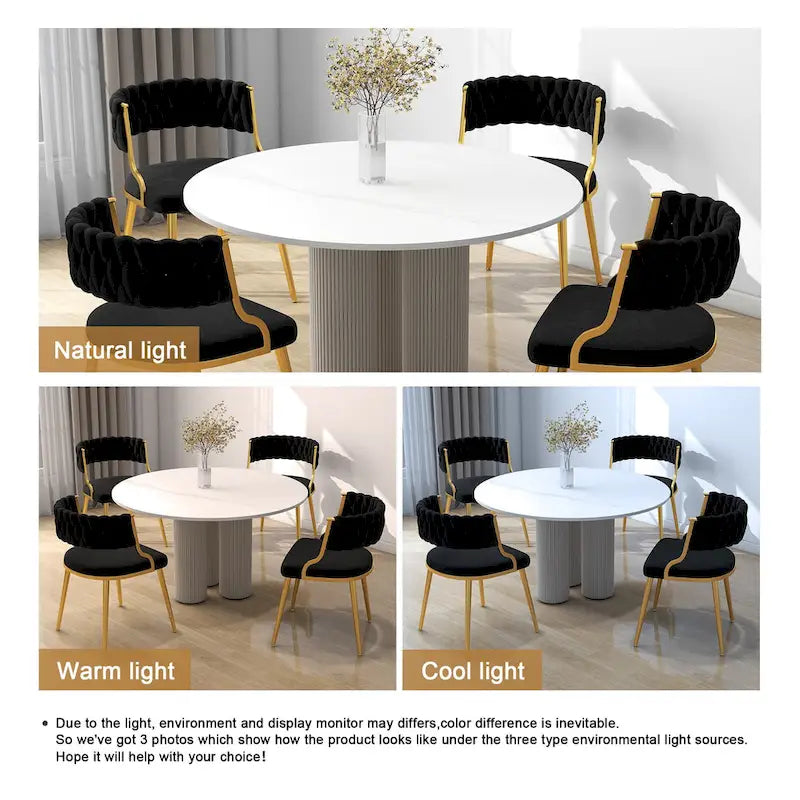 Velvet Dining Chairs with Gold Metal Legs and High-Density Cushion, Set of 4