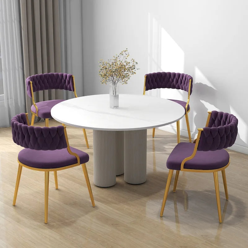 Velvet Dining Chairs with Gold Metal Legs and High-Density Cushion, Set of 4
