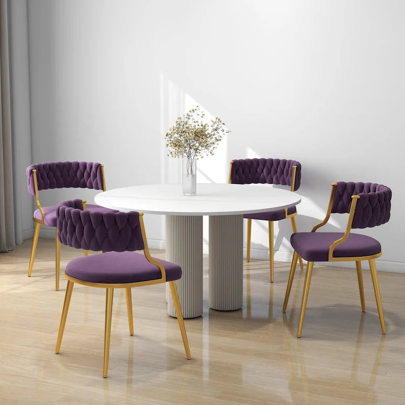 Velvet Dining Chairs with Gold Metal Legs and High-Density Cushion, Set of 4